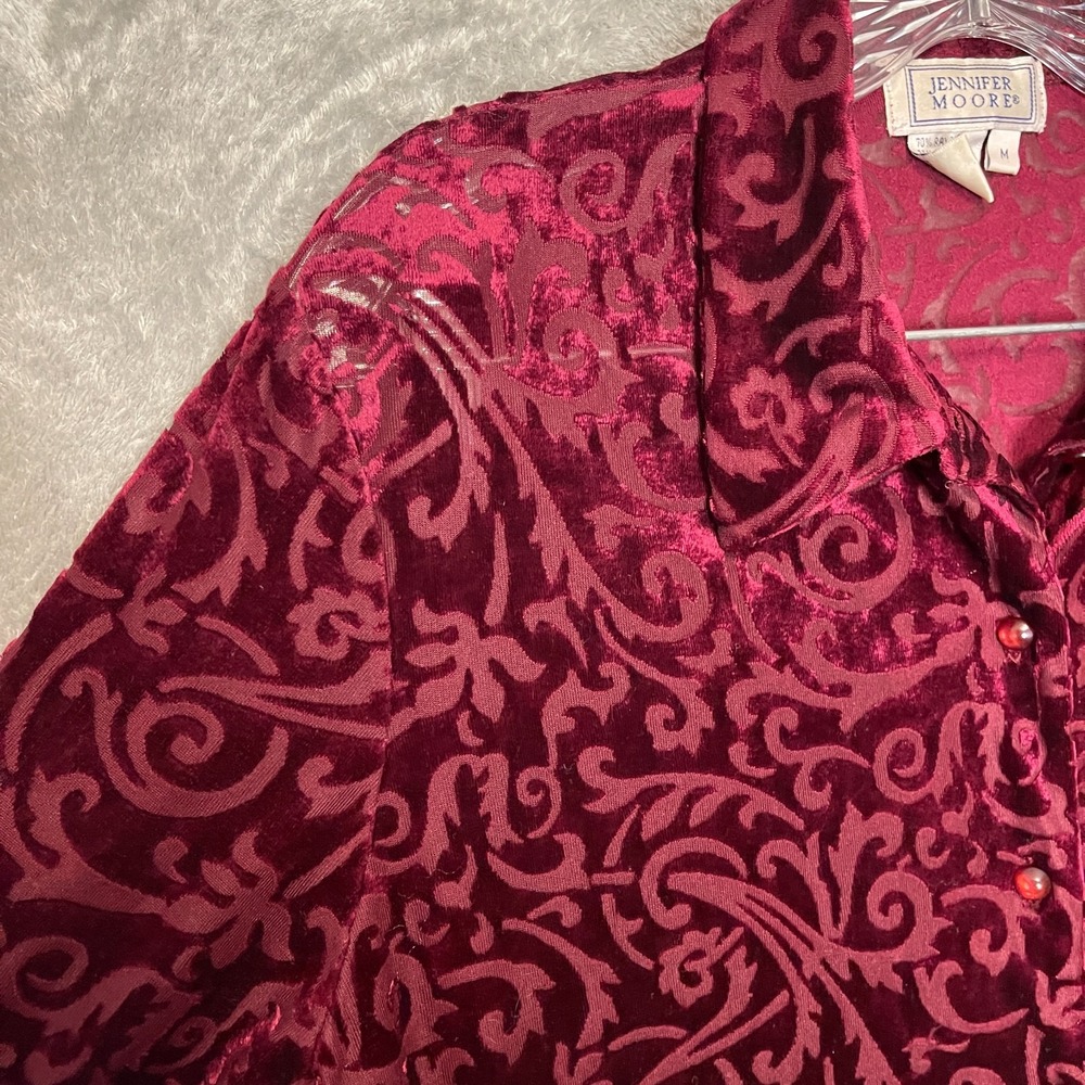 Vtg Jennifer Moore Dark Romantic Whimsigoth Burnout Velvet Button Tunic Top M